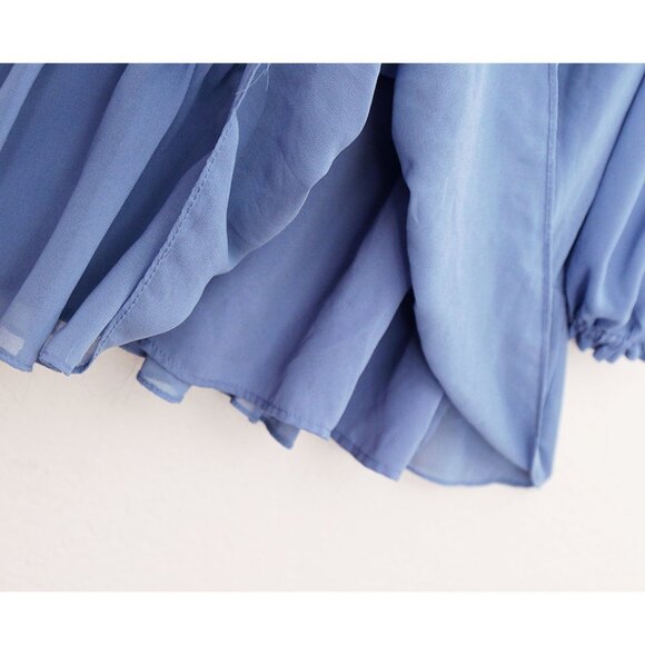 1.STATE Women's L Long Sleeves Smocked Ruffle Skirt Mini Dress Chiffon Blue $99 - Picture 12 of 15